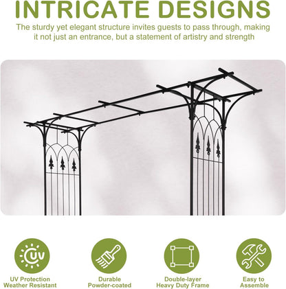 Outvita 7Ft Garden Arch Arbor, Steel Frame Stand Trellis, Arbour Archway for Wedding Ceremony Decoration Plant Climbing Rose Vines Lawn Courtyard Patio Pathway Black