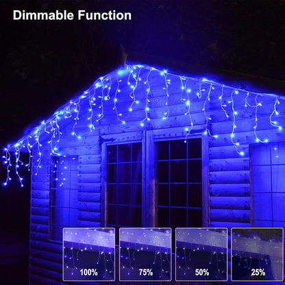 Icicle Outdoor Christmas Lights, 40Ft. 432 LED with 81 Drops, Dimmable Twinkle Fairy with Remote and Timer for House Holiday Decorations, Blue and White
