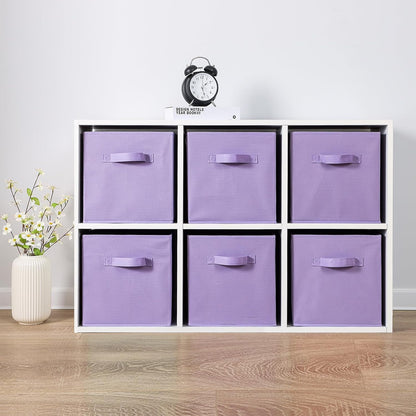 Stero Fabric Storage Bins 6 Pack Fun Colored Durable Storage Cubes with Handles Foldable Cube Baskets for Home, Kids Room, Closet and Toys Organization Purple