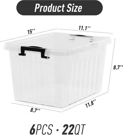 Citylife 22 QT Clear Plastic Storage Bins with Lids Stackable and Nestable Storage Boxes with Lids Large Plastic Storage Containers for Garage, Closet, Kitchen, 6 Packs