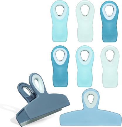 COOK WITH COLOR Bag Clips - Heavy Duty Chip Clip and Refrigerator Magnet Clips for Food Storage with Air Tight Seal Grip, Light Blue, Pack of 8