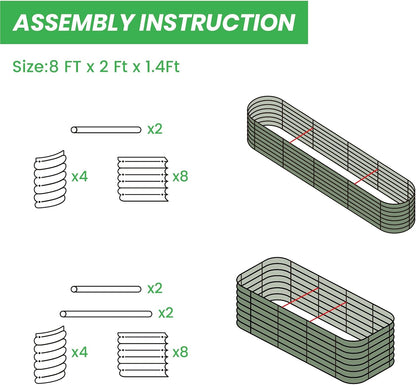 Raised Garden Bed Kit 8×2×1.4 FT Magnesium-Aluminum-Zinc Stainless Steel Metal Planter Box for Planting Outdoor Plants Vegetables (Beige)
