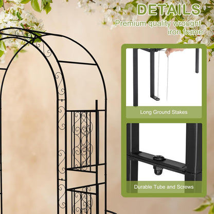 Outvita 7FT Garden Arch Arbor with Plant Stand, Heavy Duty Metal Arbour Archway, Decorative Frame Stand Trellis for Wedding Ceremony Party Plant Climbing Rose Vines Lawn