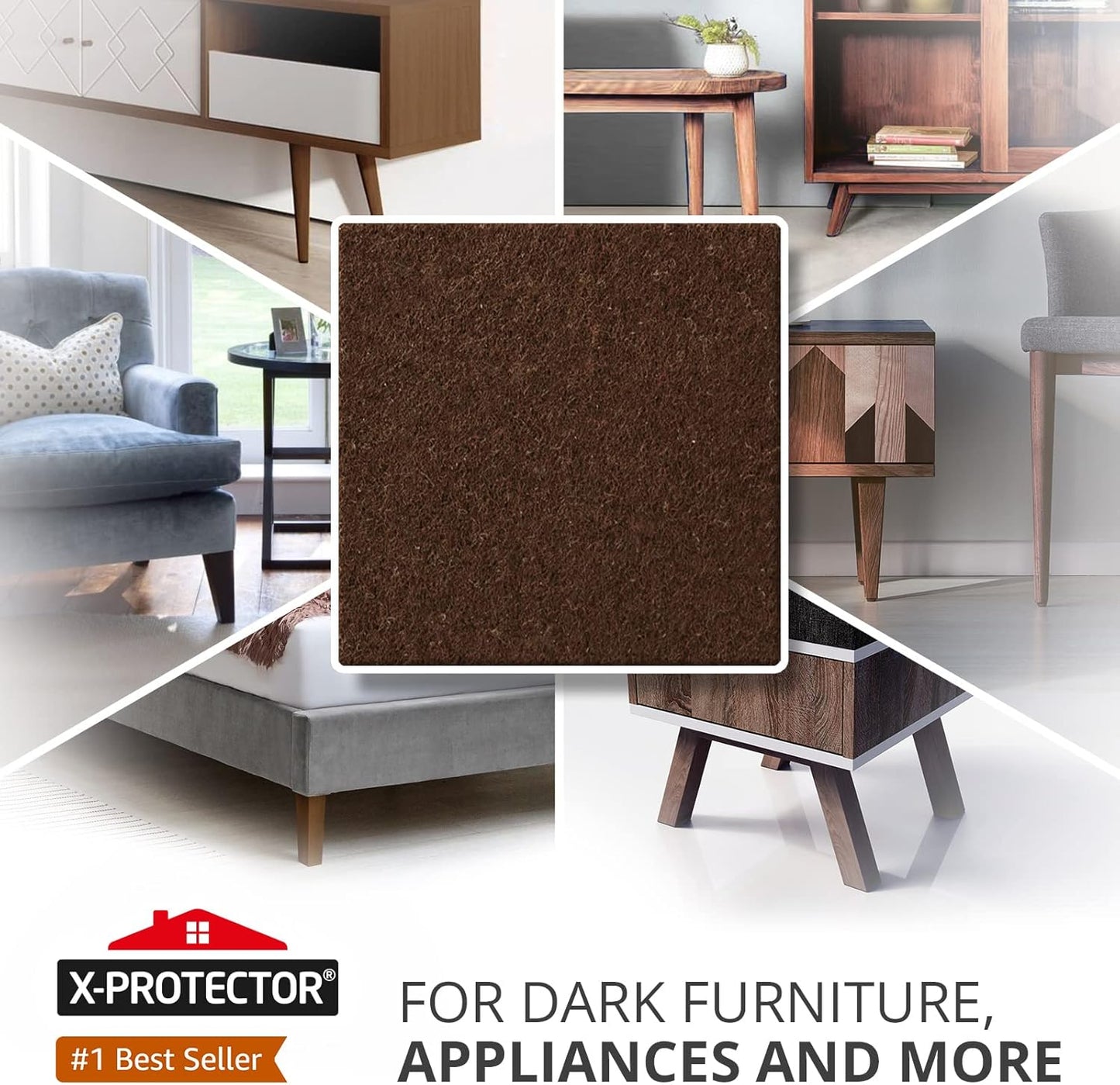 24 Heavy-Duty Felt Furniture Pads 1.5” 1/4” Thick X-Protector! Square Felt Pads for Furniture Feet - The Best Felt Floor Protectors for Furniture to Prevent Scratches. Protect Your Hard Floor! (Brown)