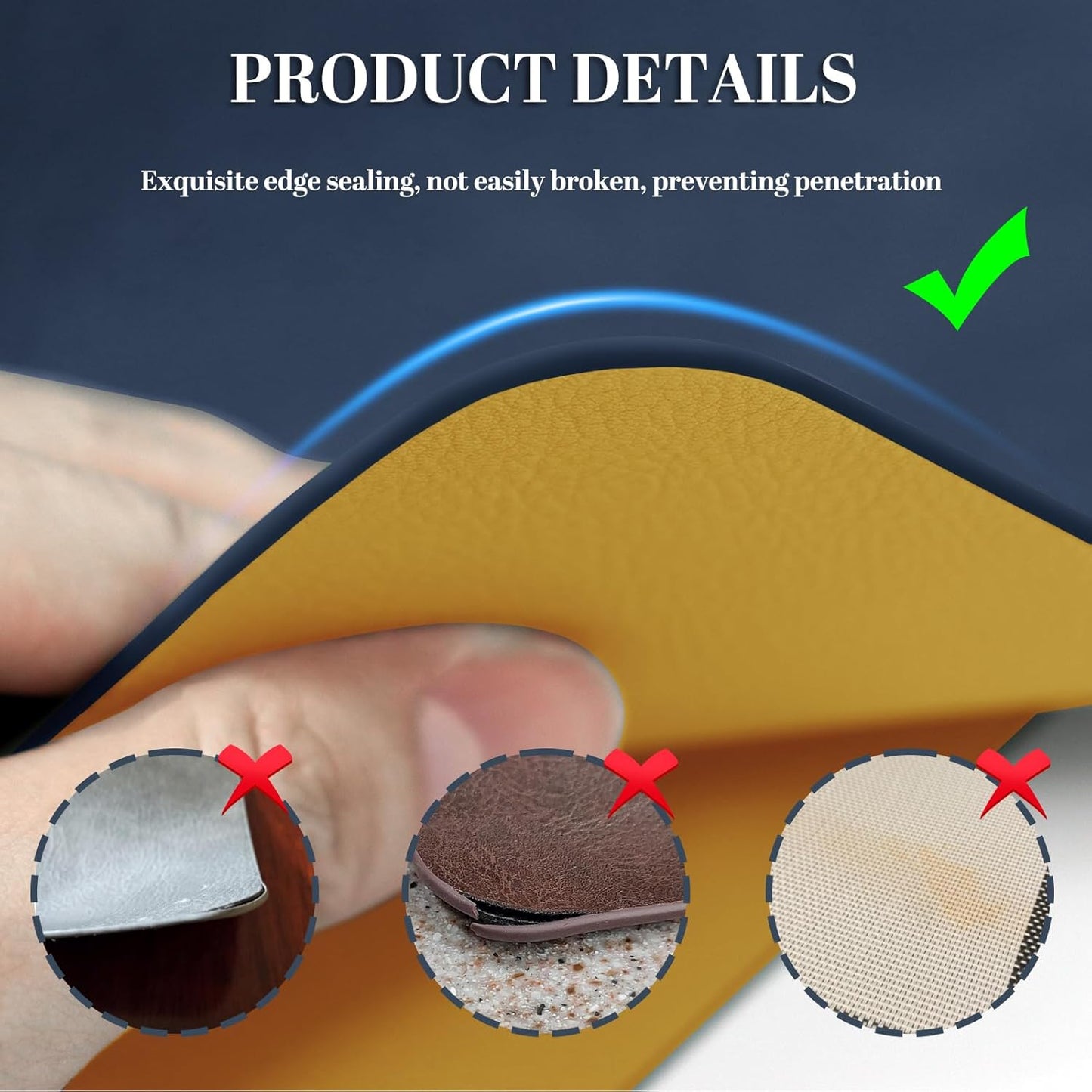 BLESWIN Faux Leather Placemats, PU Dining Table, Waterproof and Oil Resistant Easy to Clean, Heat Resistant Reversible Use Table Mats for Kitchen, Dining Table,Outdoor – 12 × 17 Inch, Dark Blue&Yellow