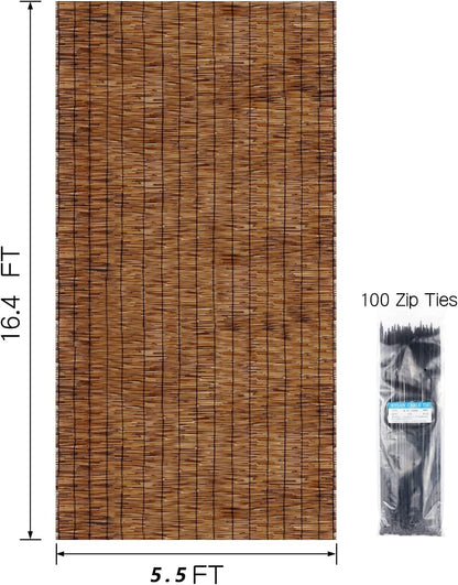 ZNCMRR Reed Fencing Rolls Natural Bamboo Fence 5.5 Feet High Privacy Screen Curtains Fence for Balcony Patio Garden Backyard Shades Outdoor 5.5FT X 16.4FT （Brown）