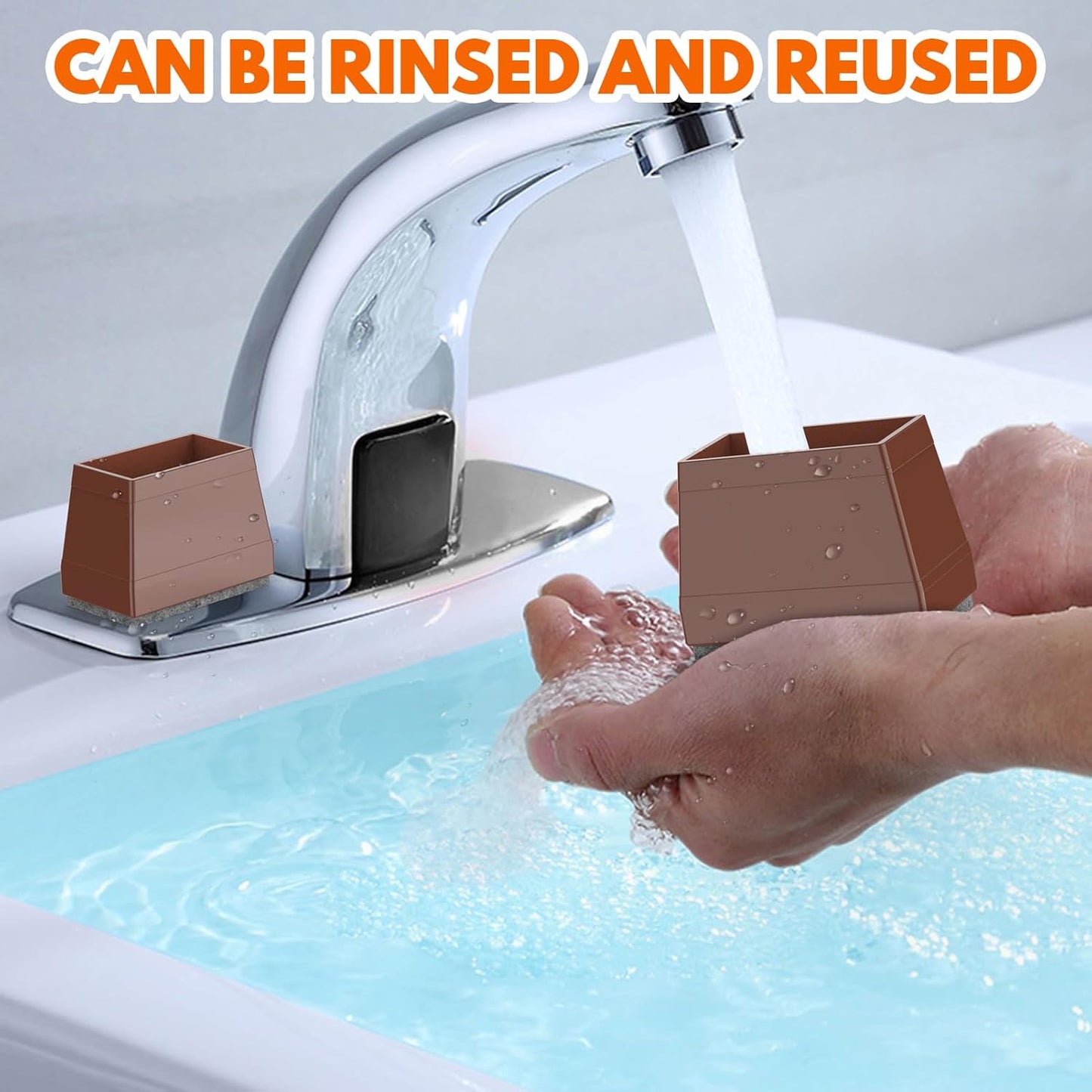 Rectangle Chair Leg Protectors for Hardwood Floors,16 PCS Silicone Covers to Protect Wood Tile Floors Felt Pads Furniture Leg Caps Reduce Noise. Easy to Move.(Brown,0.5 x 1.5 Inch,Rectangle)