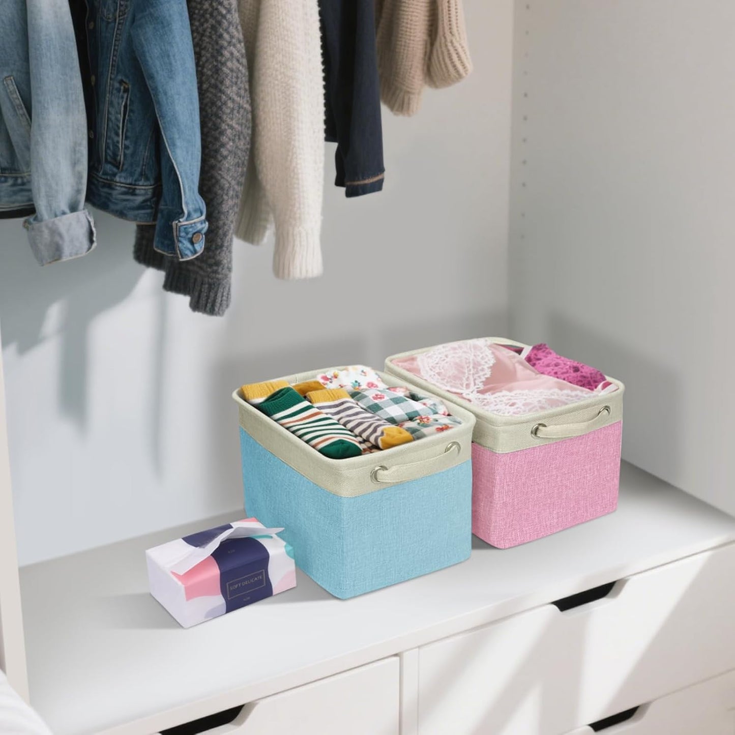 BALEINE 1 Pack Fabric Storage Bins for Shelves, Linen Storage Baskets for Organizing, Decorative Closet Bins for Clothes, Home (Grey, 12"x8"x8")