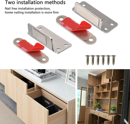 Mousike Cabinet Magnets Mousike Adhesive Strong Magnetic Door Catch Stainless Steel Kitchen Magnetic Latch Used to Close Cupboard Cabinet Closet Door Drawer(Silver 12Pack)