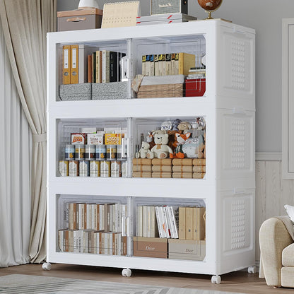 150GAL Extra Large Storage Bins with Lid, 600Qt Stackable Closet Organizers and Drawers, Collapsible Storage Bins with Wheels, Folding Storages Cabinet for Home Bedroom Office, 3Pack White