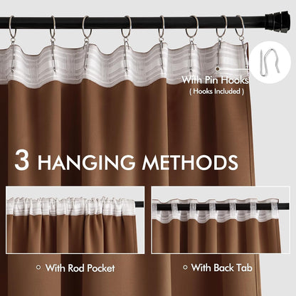 MIULEE Back Tab Blackout Curtains 120 Inch Long 2 Panels Set for Living Room Bedroom, Rod Pocket/Pinch Pleated Extra Long Thermal Insulated Room Darkening Light Blocking 10FT Drapes, Cappuccino Brown
