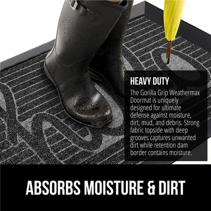 GORILLA GRIP 100% Waterproof All-Season WeatherMax Doormat, 47x35, US Designed Natural Rubber, Stain and Fade Resistant, Low Profile Indoor Outdoor Door Mats, Easy Clean Patio Mat, Charcoal Hello