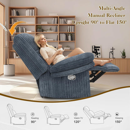 Recliner Chair for Adults, Oversized Manual Pull Tab Reclining Chair, 2-Tier Cushions, Minimalist Style Single Sofa for Living Room, RV (Corduroy)