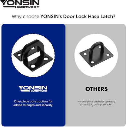 7-1/2" Door Padlock Safety Hasp Latch Heavy Duty, Door Hasp Clasp Lock Gate Shed Hasp Latch Lock for Door Window Fence Gate Barn, 304 Stainless Steel, Thickness 1/8”, Black, 1 Pack