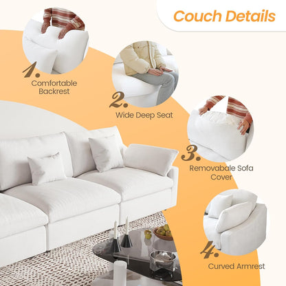 JACH Sectional Couches for Living Room, Cloud Sectional Couch with Deep Seat, Down Filled Modular Sofa, Covers Removeable & Washable,Love Seat Sofas Furniture for Living Room, White