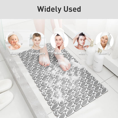 Bath Mat for Tub Non Slip Shower Mat for Elderly - 27 x 16 Inch Soft Durable Bathtub Mat Non Slip Shower Mat for Inside Shower with Suction Cups & Drain Holes, Machine Washable Easy to Cut, Dark Grey