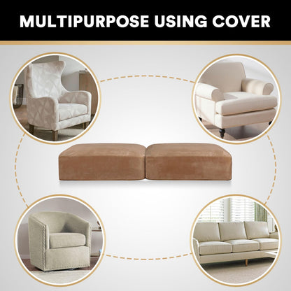 PrinceDeco Velvet Couch Cushion Cover Soft Stretch Cushion Slipcover for Chair Loveseat Sofa Cushion Furniture Protector Seat Cushion Sofa Cover (2 Piece Large Sofa Cushion Covers, Camel)