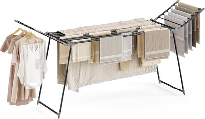 APEXCHASER Clothes Drying Rack Foldable, Large Drying Rack for Clothing Retractable, Winged Laundry Rack Folding Indoor Outdoor, Metal Clothes Airer for Bedding Towel Sweater Heavy Duty, Black