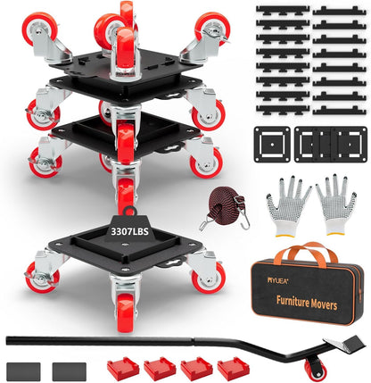 Furniture Dolly 5 Wheels Heavy Duty with Removable Side Guards,3307 Lbs Capacity,360° Rotating Wheels & Side Brake,Furniture Movers Lifter Tool with Wheels for Appliances,Sofas,Beds,Pianos