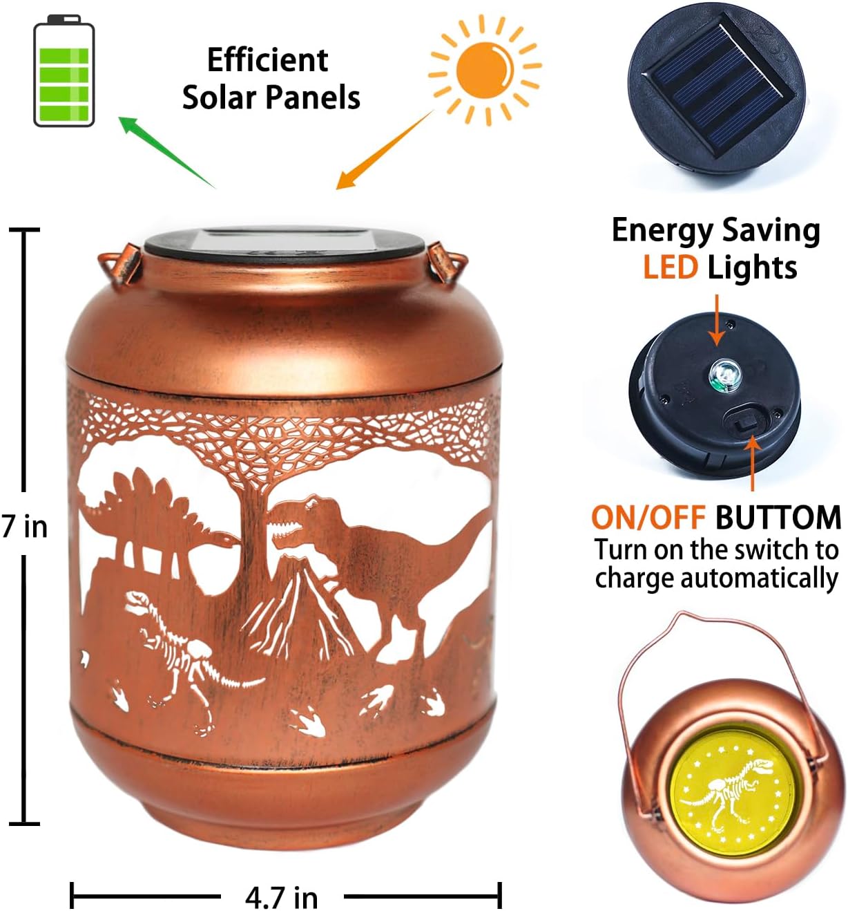 Dinosaur Solar Lanterns Outdoor Waterproof,Hanging Solar Lights Dinosaur Gifts for Women Men Metal LED Decorative Light for Yard,Patio,Lawn,Tabletop,Pathway,Landscape,Garden Decor