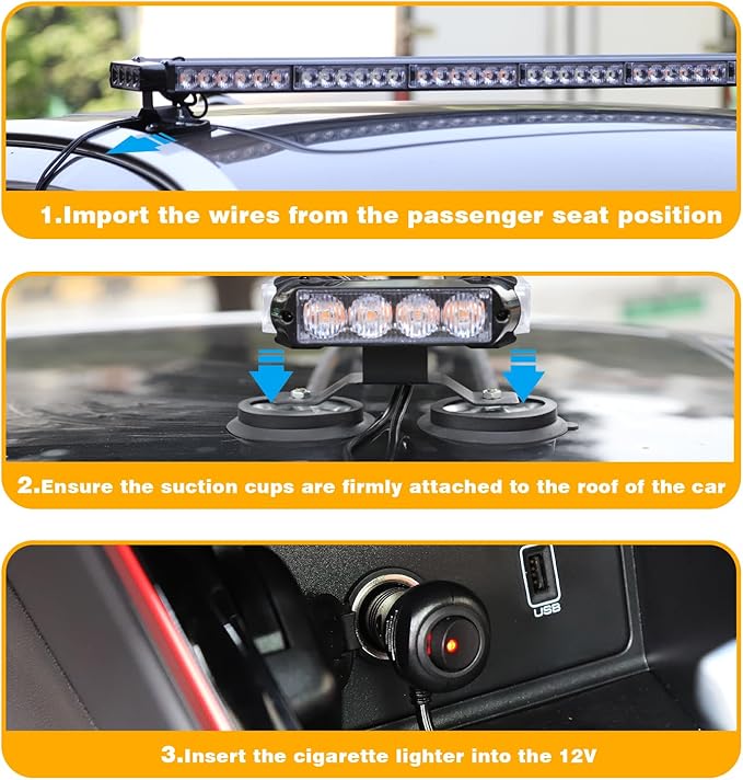 WINECO Amber White 38.5" LED Rooftop Strobe Lights Bar, Double Side Flashing Emergency Hazard Caution Warning Beacon Lightbar w/Magnetic for Construction Vehicles Tow Trucks Vans Tractor Snowplow