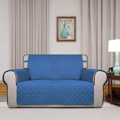 PureFit Reversible Quilted Sofa Cover, Water Resistant Medium Slipcover Furniture Protector, Washable Couch Cover with Non Slip Foam and Elastic Straps for Kids, Dogs, Pets (Loveseat, Blue/Ivory)