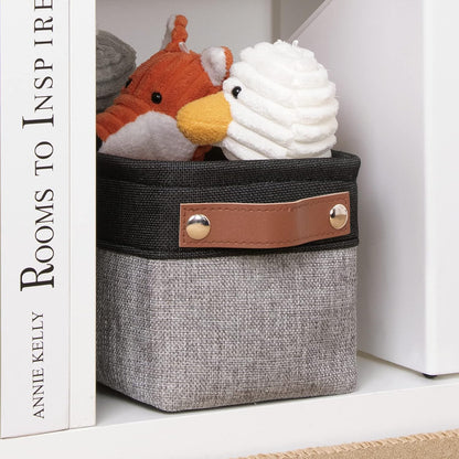 DULLEMELO Fabric Bathroom Storage Bin with Leather Handles, Narrow Organizer for Towels, Toilet Paper Rolls, Storage Basket for Back of Toilet, Vanities, Shelves & Cabinets (Black&Gray)