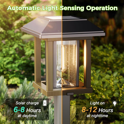 XMCOSY+ Solar Pathway Lights Outdoor Waterproof IP65 - Dual-Tone 25 LM LED Solar Garden Lights for Yard, Glass Outdoor Lighting for Garden Patio Yard Landscape Walkway Driveway Lawn Decor (Warm White)