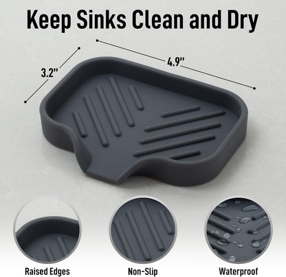 Zulay Kitchen Small Silicone Sponge Holder (4.9x3.3”) – Space-Saving Sink Organizer Tray for Sponge, Soap, Brush & More – Compact Non-Slip Dish for Kitchen & Bathroom (Grey)