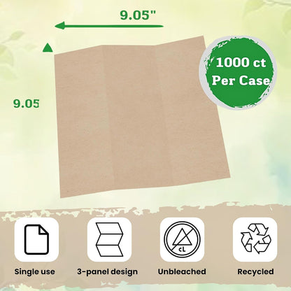 Brown Unbleached Z-Fold Paper Towels – 1000ct | Commercial Multifold Paper Towels for Dispenser | All-Natural, Bleach-Free, Tri-Fold Recycled Disposable Hand Towels for Bathroom & Kitchen Use