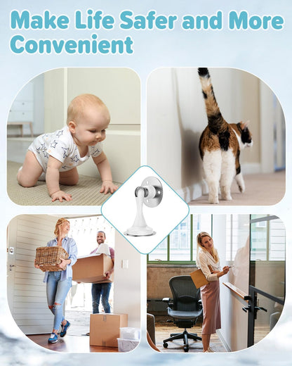 Magnetic Door Stoppers Door Catch - 2 Pack Stainless Steel Heavy Duty Door Stops for Bottom of Door, Wall & Floor Mounting No-Drill Strong Adhesive & Screws, Door Holder to Keep Door Open