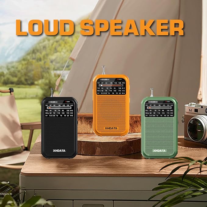 XHDATA D220 Portable Radio AM FM SW Shortwave Receiver Pocket Radios, 2AA Battery Operated Transistor Radio with Excellent Reception for Gift, Family, Elder (Orange)