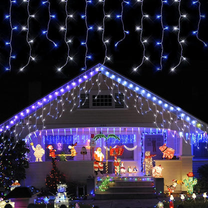 YEGUO 33ft 400 LED Blue and White Icicle Lights Outdoor Waterproof, 80 Drops Icicle String Lights Connectable, 8 Modes Icicle Christmas Lights with Memory Timer