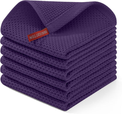 Homaxy 100% Cotton Waffle Weave Kitchen Dish Cloths, Ultra Soft Absorbent Quick Drying Dish Towels, 12 x 12 Inches, 6-Pack, Eggplant