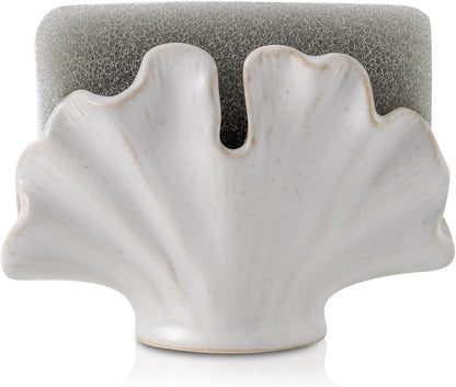Ceramic Sponge Holder,Sponge Holder for Kitchen Sink,Compact Sink Caddy Organizer-Scouring Pad and Dish Sponge Holders,Farmhouse Kitchens Decor Cute Kitchen Gadgets Accessories(White)