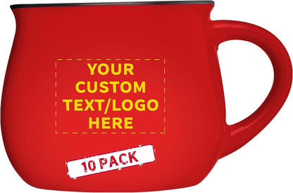Custom Glazed Campfire Coffee Mugs 12 oz. Set of 10, Personalized Bulk Pack - Perfect for Coffee, Tea, Espresso, Hot Cocoa, Other Beverages - Red