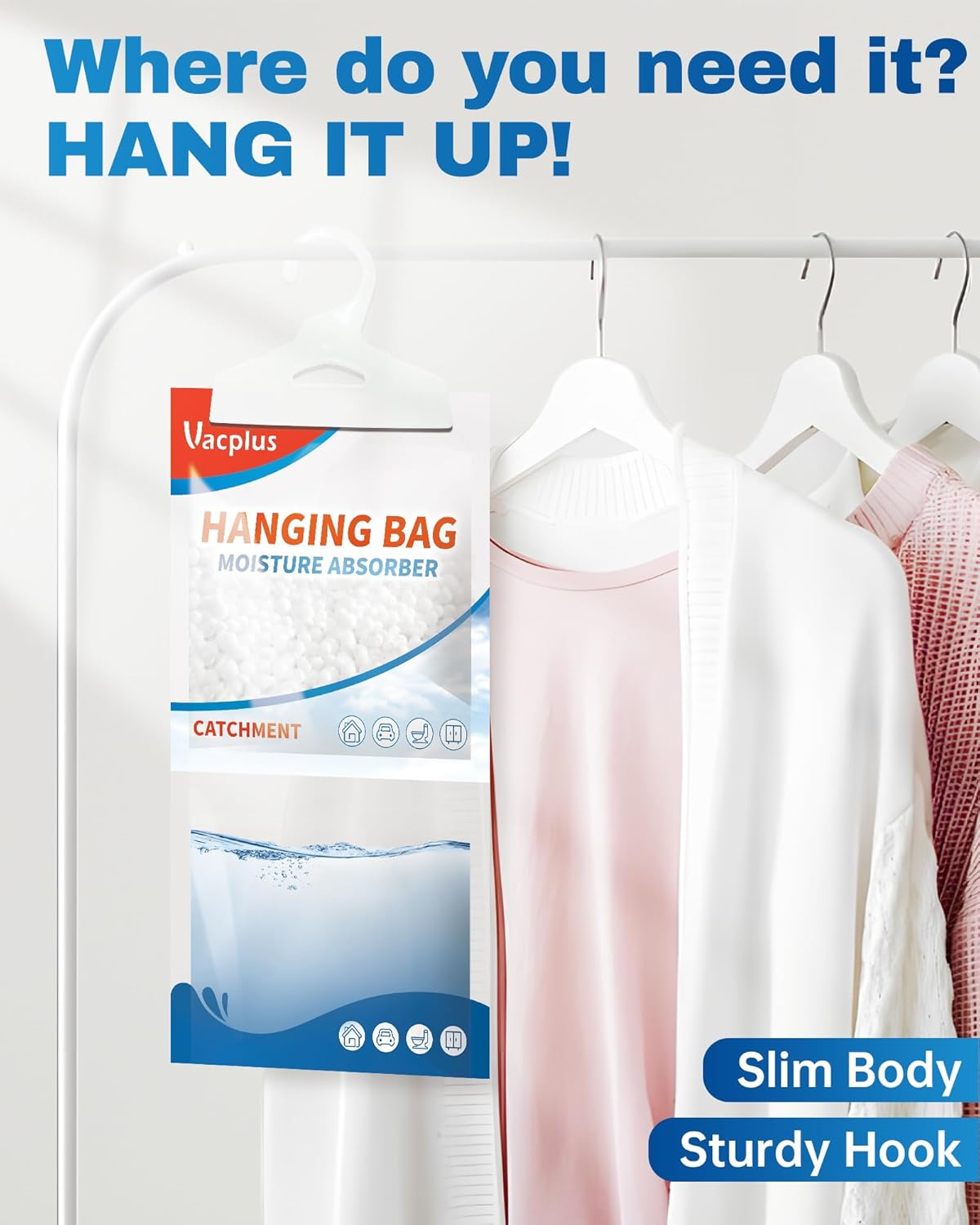 Vacplus Moisture Absorbers Packets, Fragrance Free 20 Pack, Humidity Packs, Dessicant Packets, Hanging Closet Dehumidifier Bags, Odor Eliminator for Bathroom 9.8OZ