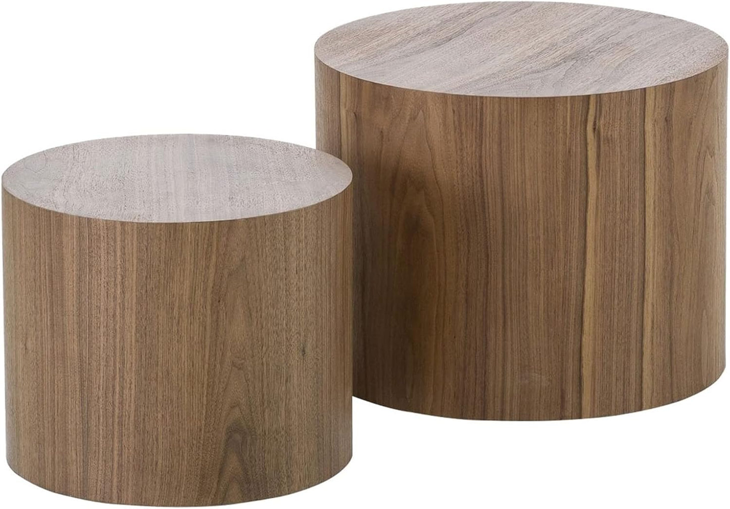 Nesting Coffee Table Set of 2, Round Side Tables Set, Wooden Accent Table, Modern End Tables, Minimalist Circle Table for Small Space Living Room Bedroom, Walnut