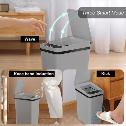 Yatmung 2.5 Gallon Motion Sensor Trash Can - Automatic Trash Can Touchless - Smart Trash Bin with Lid - Electric, Narrow, Plastic, Auto Open, Office, Bedroom, Bathroom - Small Garbage Can (Grey)