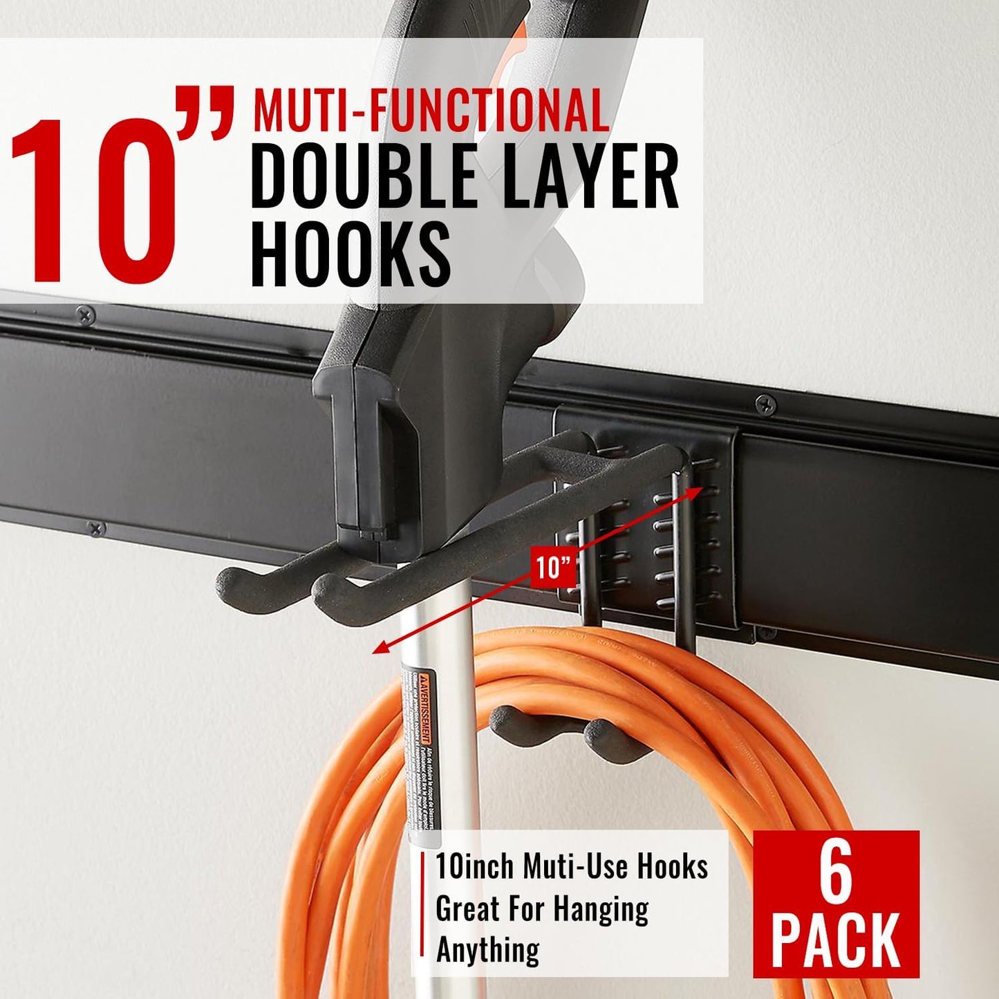 Wall Mount Tool Storage Rack, Garage Organization, Heavy Duty Garage Storage Tool Organizer, Garden Tool Wall Hooks and Hangers, Hold Up to 350lbs Black 2Pack