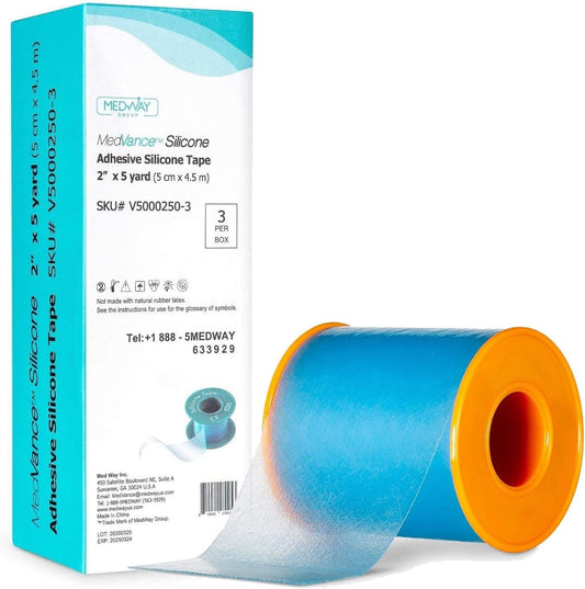 Medvance Cuttable Soft Silicone Tape - Waterproof Breathable Tape for All Skin Types - Easy Apply Non Stick Tape for Wounds - Adhesive Silicone Bandages for Blisters (3 Pack, 5 Feet Rolls)