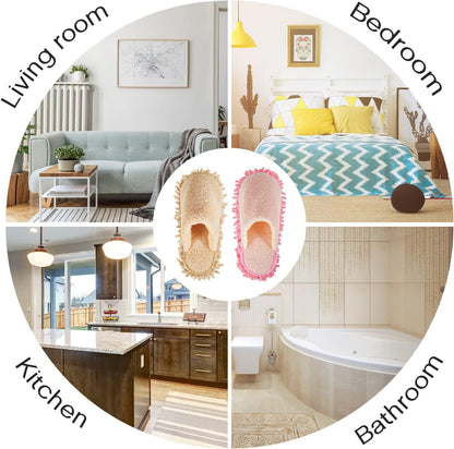 Jecery 2 Pair Microfiber Slippers Floor Cleaning Chenille Mop Slippers Base Board Cleaner Household Cleaning Tools for Wood Floor Dust Dirt Tool Supplies