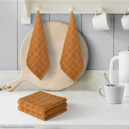 Artoid Mode Checkered Designed Cotton Caramel Terry Kitchen Dish Cloths, 12x12 Inch Soft Absorbent Quick Drying Cleaning Kitchen Rags Set of 6
