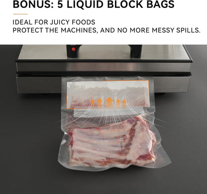 Wevac 11" x 16" Precut Vacuum Sealer Bags, 100 Count, Includes 5 Liquid Block Bags & 5 Bone Guard Pieces, Heavy Duty for Food Storage, Sous Vide & Meal Prep