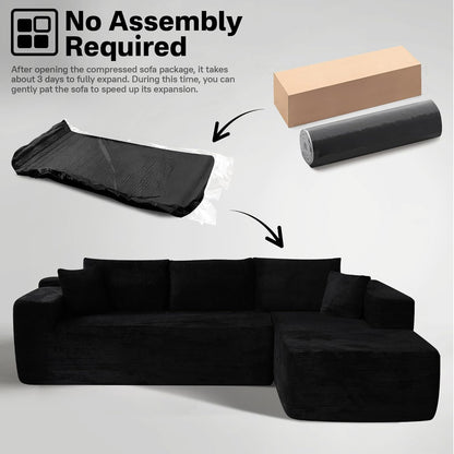 104" Cloud Sectional Couches for Living Room,L Shaped Boneless Couch in A Box,Sleeper Sofa with Comfy Chaise No Assembly Required,Black