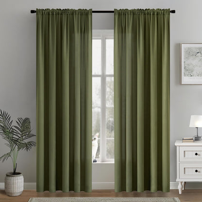 MIULEE Olive Green Privacy Sheer Curtains That Let Light in 72 Inches Long Non-See-Through Semi Sheer Curtain Light Filtering Window Curtains Drapes for Living Room Bedroom 2 Panels Set 42 X 72