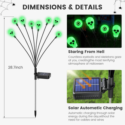 Solar Halloween Lights Outdoor,Halloween Decorations Outdoor, Scary Halloween Eyeball Lights,4PACKS 32LED,IP65 Waterproof,Halloween Decor for Garden/Yard/Patio/Lawn/Pathway(Green)
