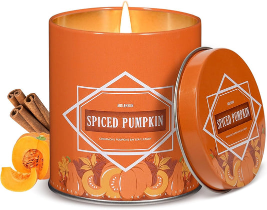 Pumpkin Spice Fall Scented Candle – 9 oz Soy Wax in Travel-Friendly Reusable Tin, Non-Toxic & Clean Burning, 50-Hour Burn – Cozy Autumn Fragrance, Holiday Gift & Fall Decor for Women & Men