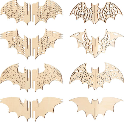 COCHIE DIY 3D Halloween Bats Wood Crafts to Paint for Kids Adults, Paintable Unfinished Wooden Slices for Craft, Bat Cutouts Ornaments for Painting Decorations (24 PCS)