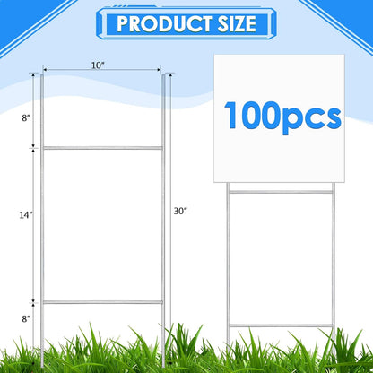 100 Pcs H Stakes for Yard Signs 30'' x 10'' Metal Heavy Duty H Frame Wire Stakes Weatherproof Metal Holder for 4mm 5mm Corrugated Signs Advertising Board Guidepost Yard Halloween Decor